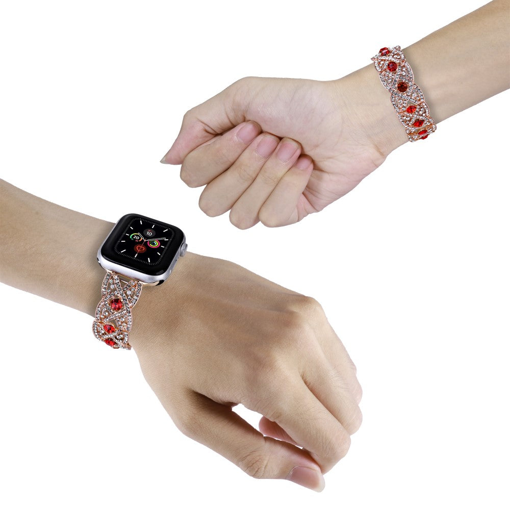 Super Cool Metal Og Rhinsten Universal Rem passer til Apple Smartwatch - Rød#serie_2