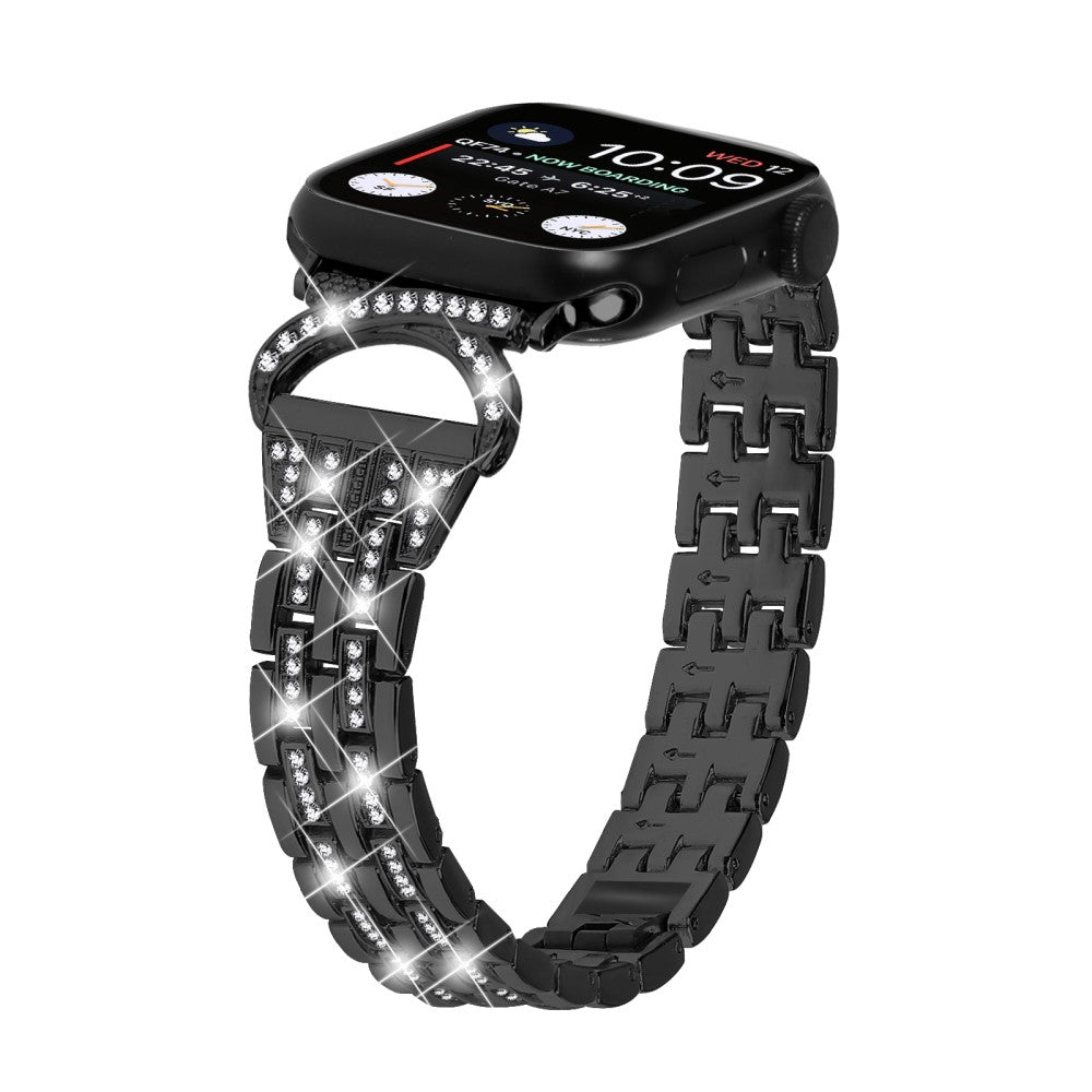 Vildt Fed Metal Og Rhinsten Universal Rem passer til Apple Smartwatch - Sort#serie_1