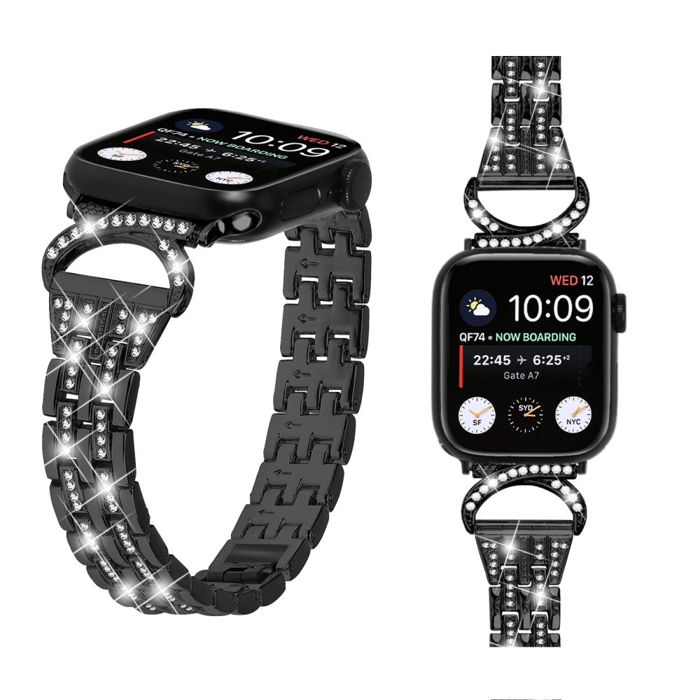 Vildt Fed Metal Og Rhinsten Universal Rem passer til Apple Smartwatch - Sort#serie_1