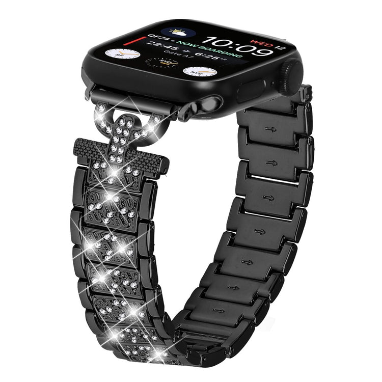 Super Cool Metal Og Rhinsten Universal Rem passer til Apple Smartwatch - Sort#serie_1