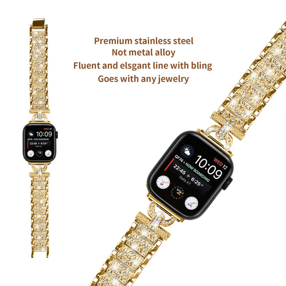 Super Cool Metal Og Rhinsten Universal Rem passer til Apple Smartwatch - Guld#serie_2