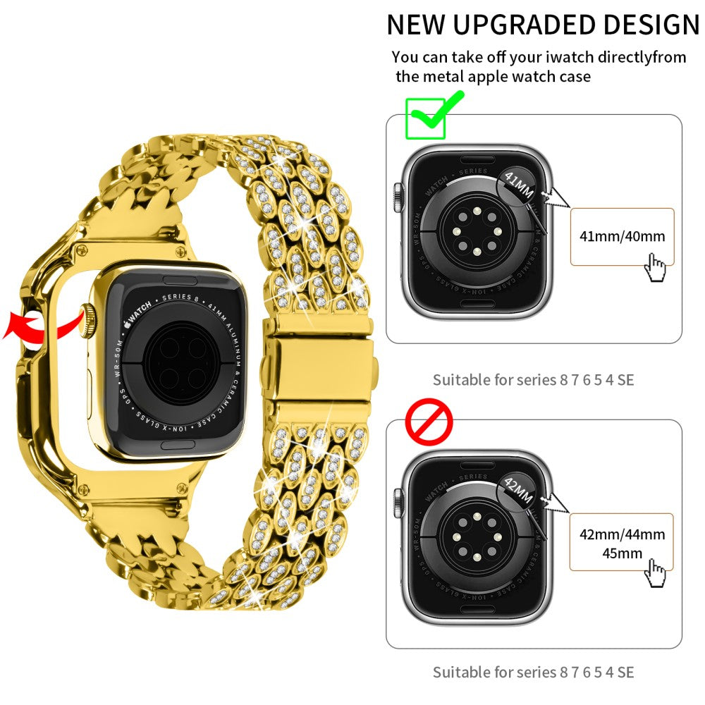 Metal Og Rhinsten Universal Rem passer til Apple Watch Series 8 (41mm) / Apple Watch Series 7 41mm - Guld#serie_1