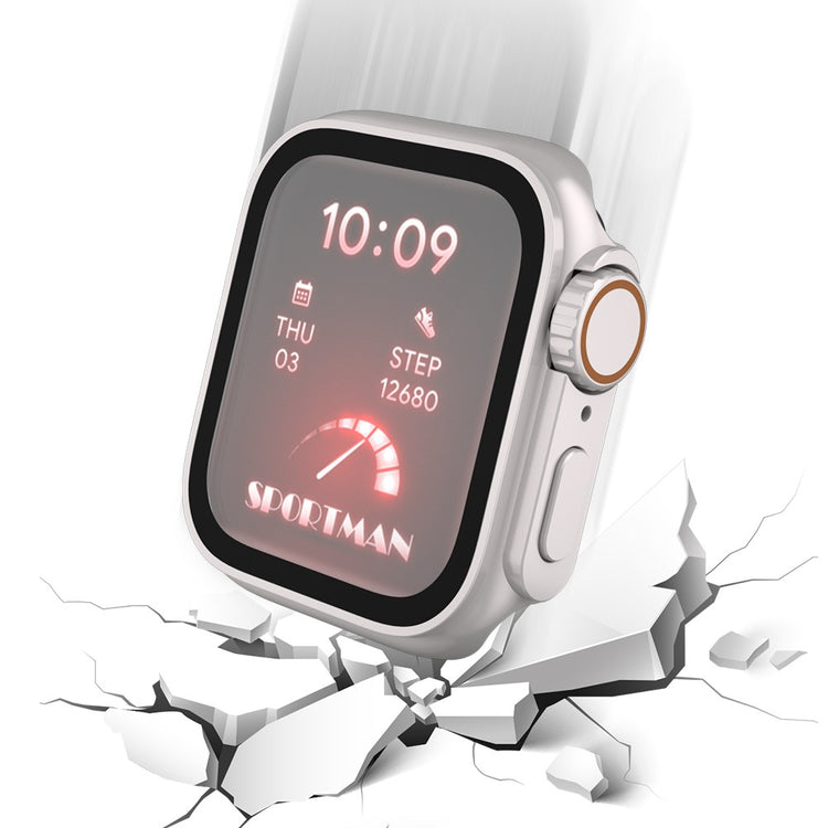 Super Flot Universal Cover med Skærmbeskytter i Plastik og Hærdet Glas passer til Apple Watch Series 8 (45mm) / Apple Watch Series 7 45mm - Sølv#serie_4