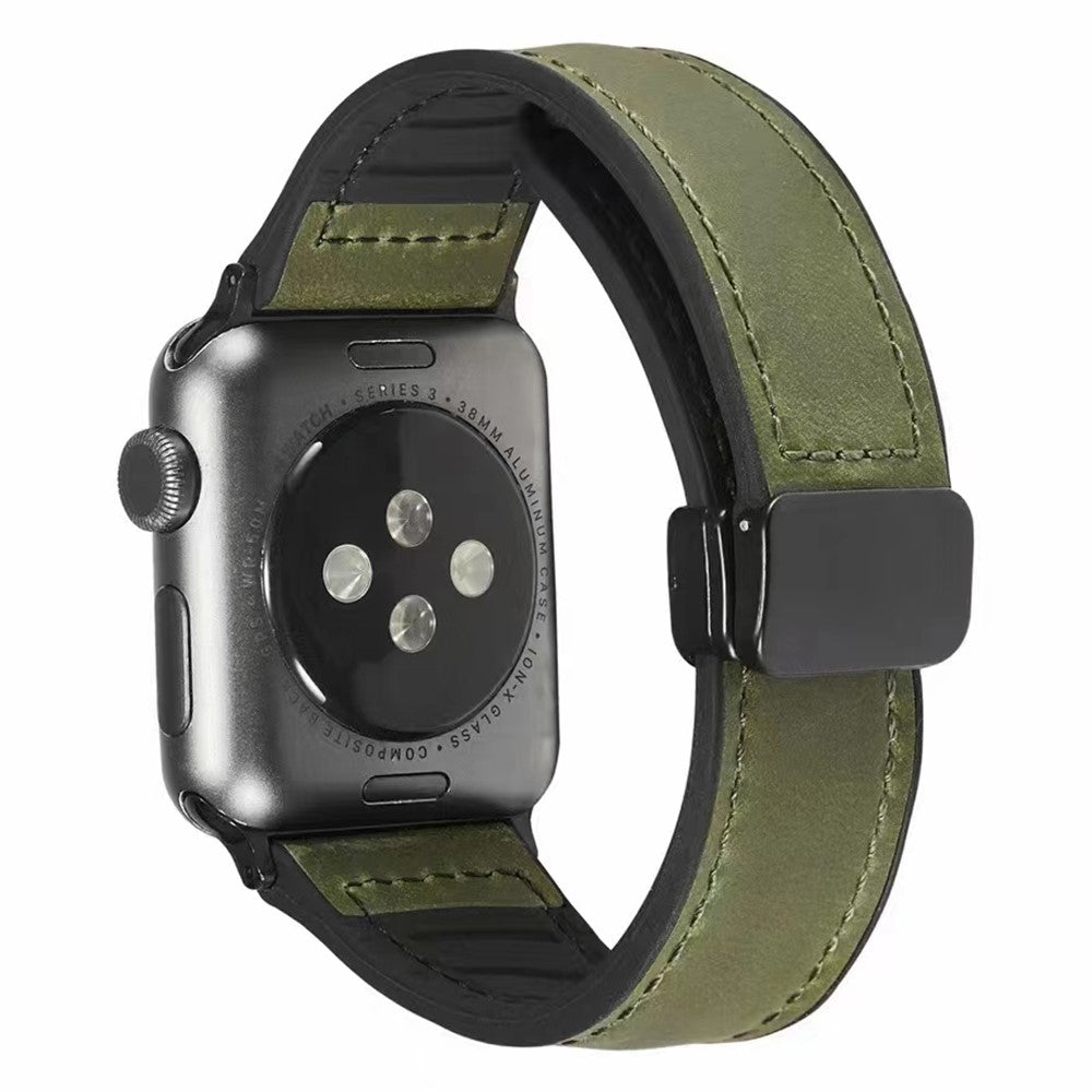 Godt Kunstlæder Og Silikone Universal Rem passer til Apple Smartwatch - Grøn#serie_5