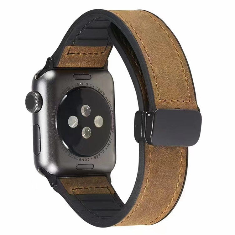 Godt Kunstlæder Og Silikone Universal Rem passer til Apple Smartwatch - Brun#serie_7