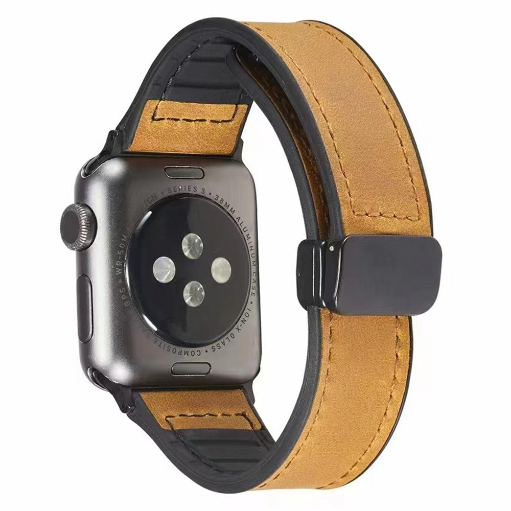Godt Kunstlæder Og Silikone Universal Rem passer til Apple Smartwatch - Brun#serie_8