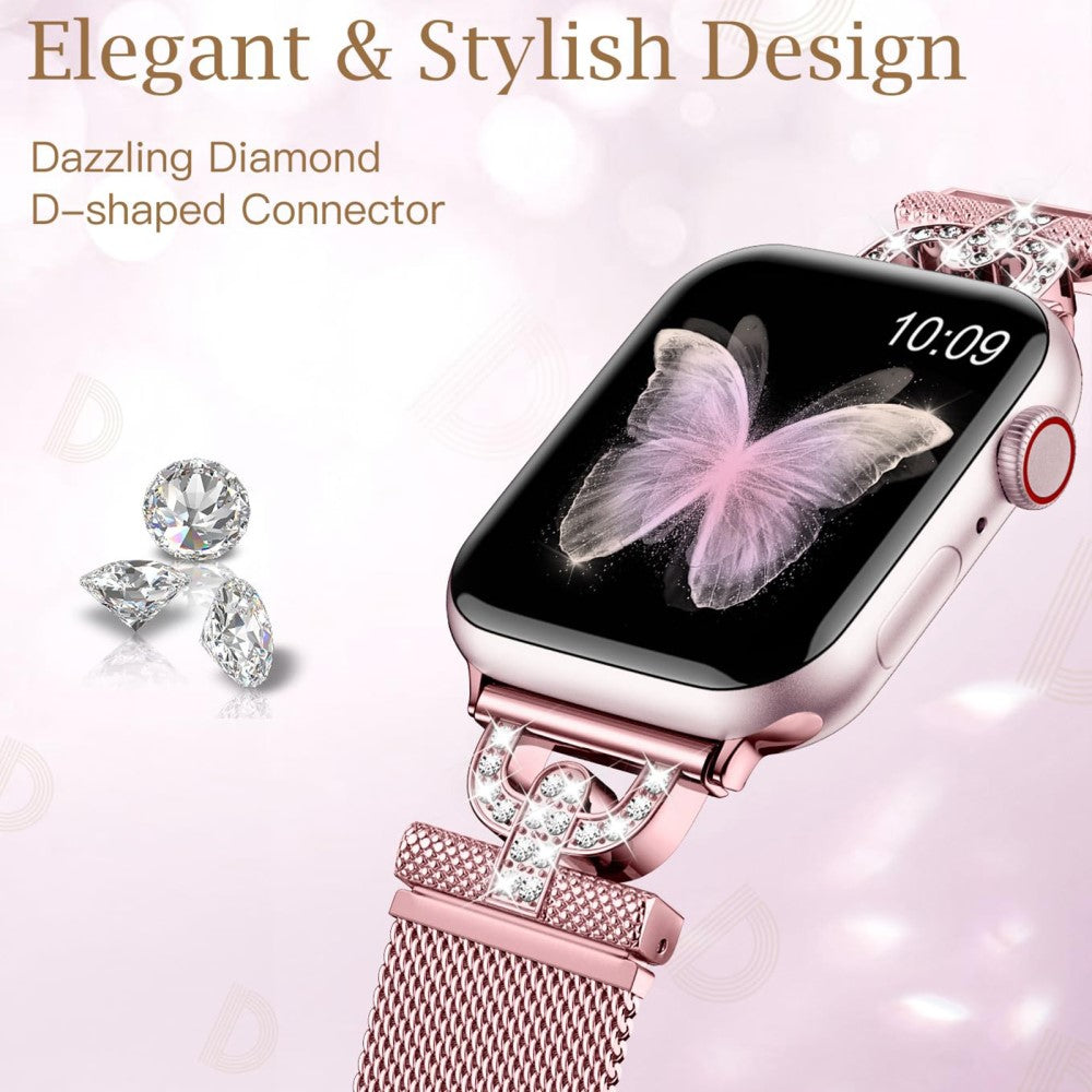 Meget Cool Metal Og Rhinsten Universal Rem passer til Apple Smartwatch - Pink#serie_1