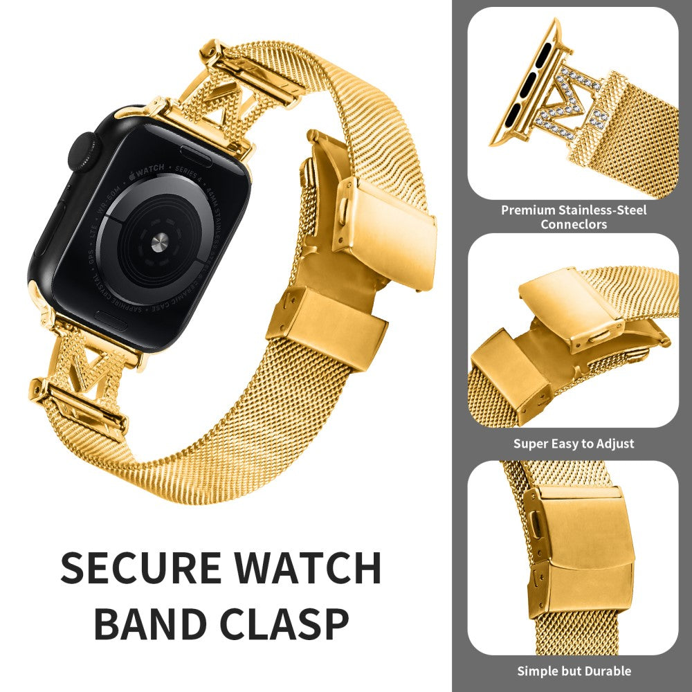 Holdbart Metal Og Rhinsten Universal Rem passer til Apple Smartwatch - Guld#serie_1