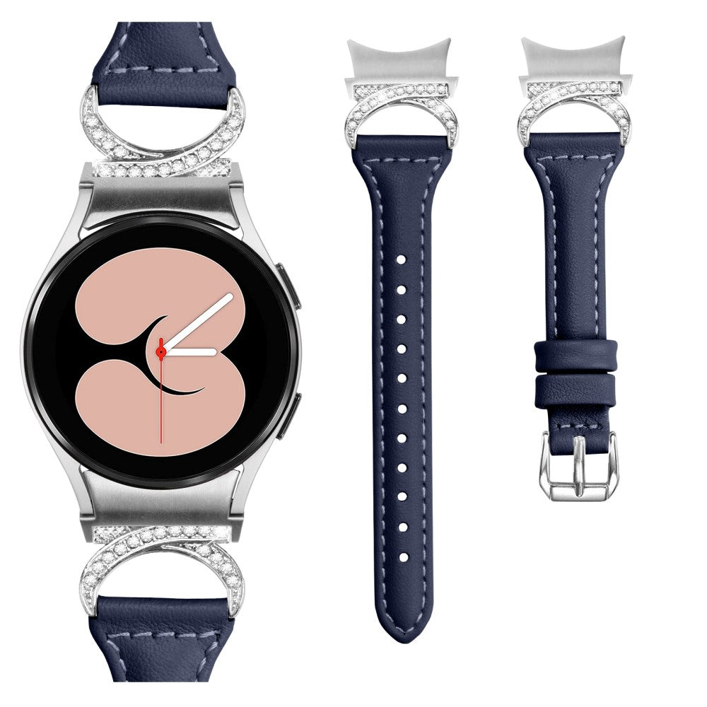Fed Ægte Læder Og Rhinsten Universal Rem passer til Samsung Smartwatch - Blå#serie_2