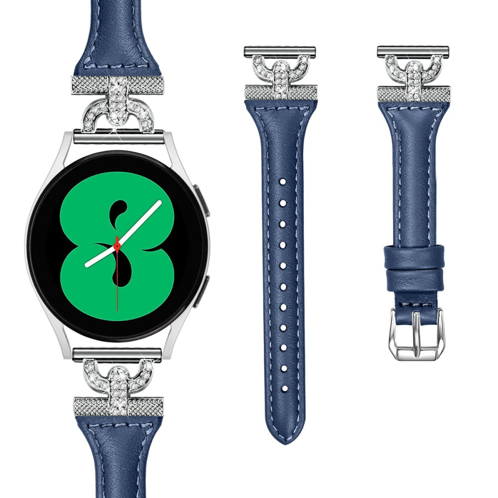 Fed Ægte Læder Og Rhinsten Universal Rem passer til Samsung Smartwatch - Blå#serie_4