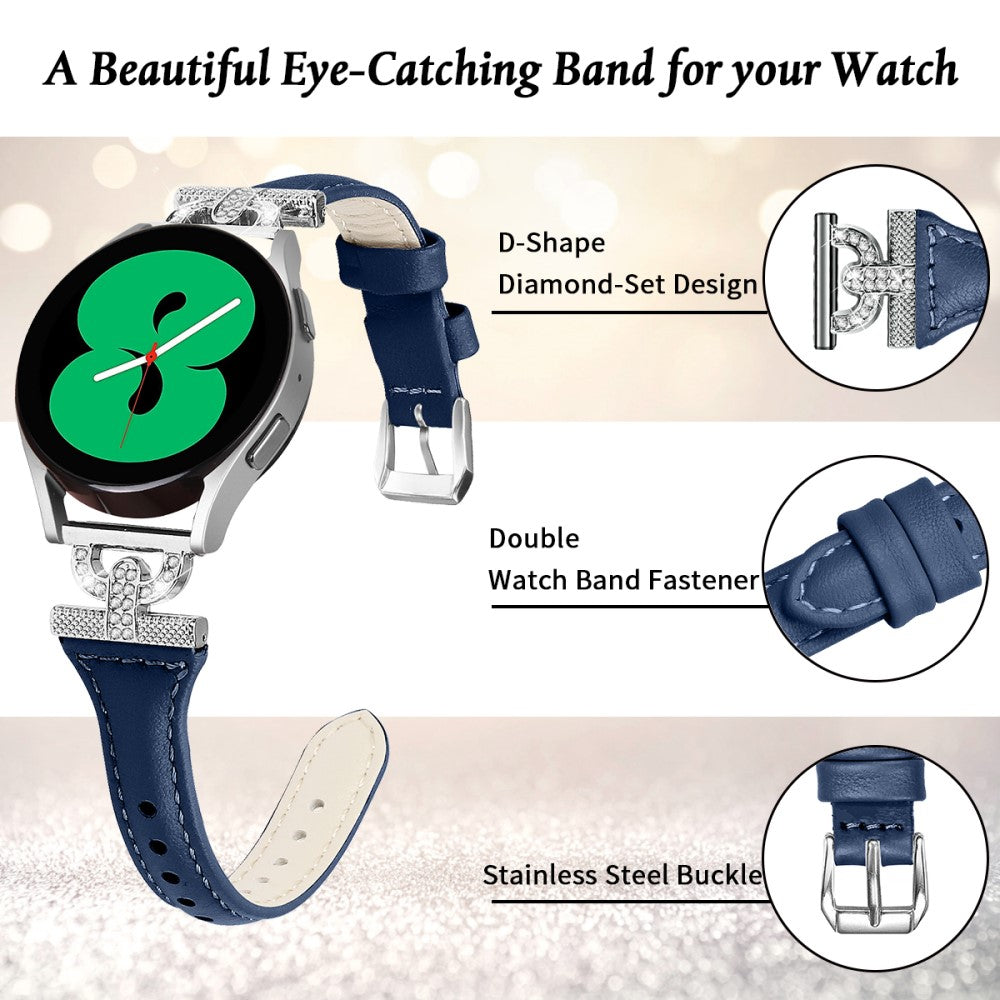 Fed Ægte Læder Og Rhinsten Universal Rem passer til Samsung Smartwatch - Blå#serie_4