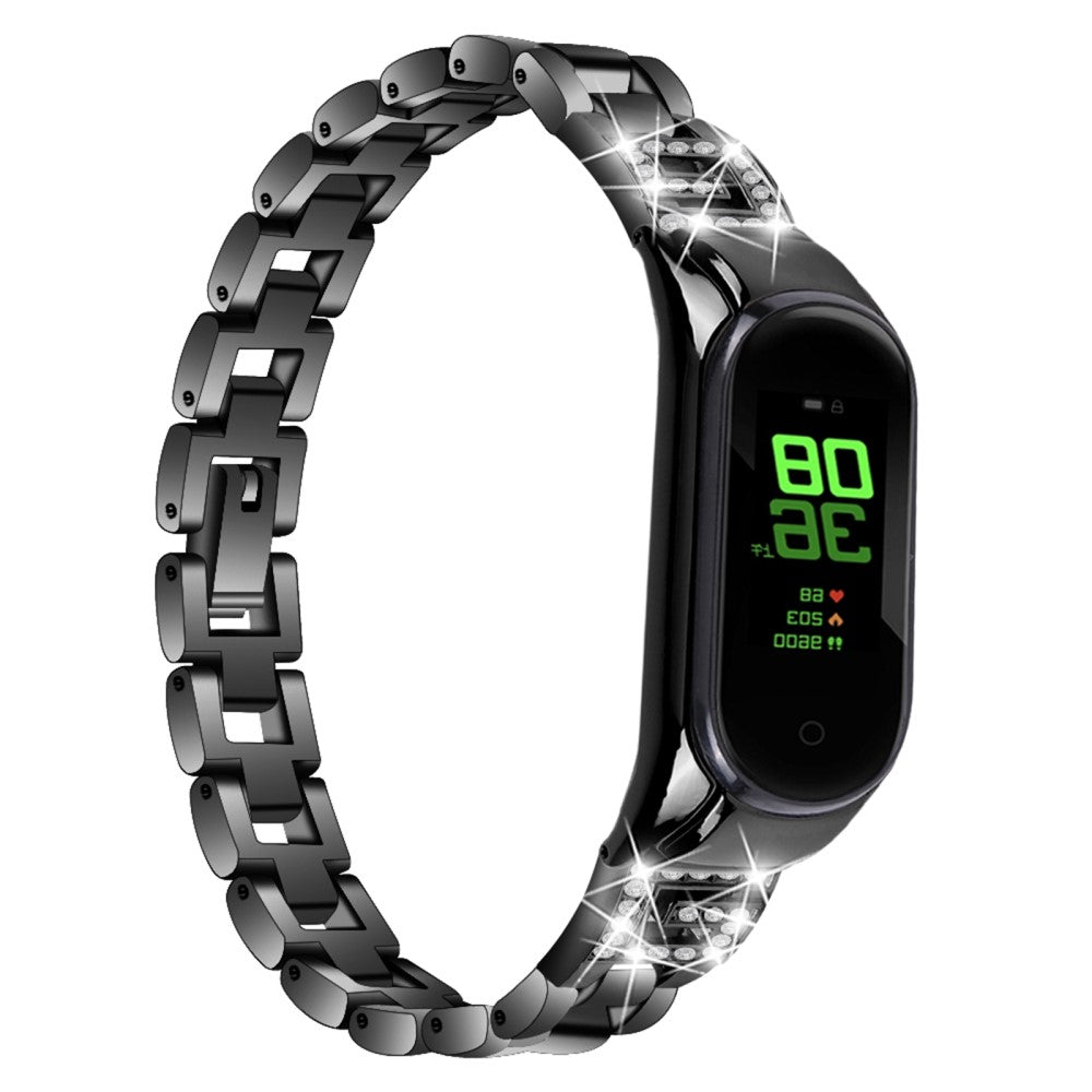 Super Sejt Metal Og Rhinsten Rem passer til Xiaomi Smart Band 8 - Sort#serie_1