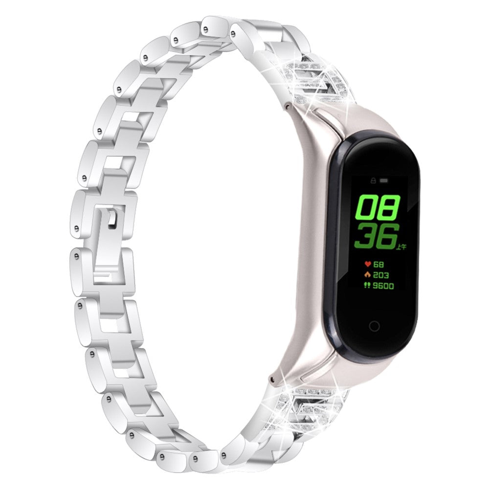 Super Sejt Metal Og Rhinsten Rem passer til Xiaomi Smart Band 8 - Sølv#serie_3