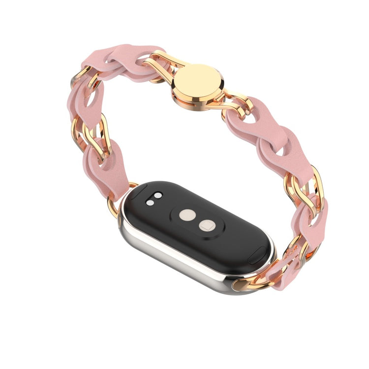 Helt Vildt Cool Ægte Læder Og Metal Rem passer til Xiaomi Smart Band 8 - Pink#serie_3