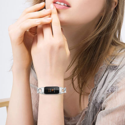 Rigtigt Hårdfør Metal Og Rhinsten Rem passer til Fitbit Luxe - Sølv#serie_3