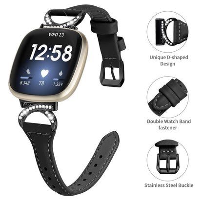 Cool Ægte Læder Og Rhinsten Universal Rem passer til Fitbit Smartwatch - Sort#serie_1