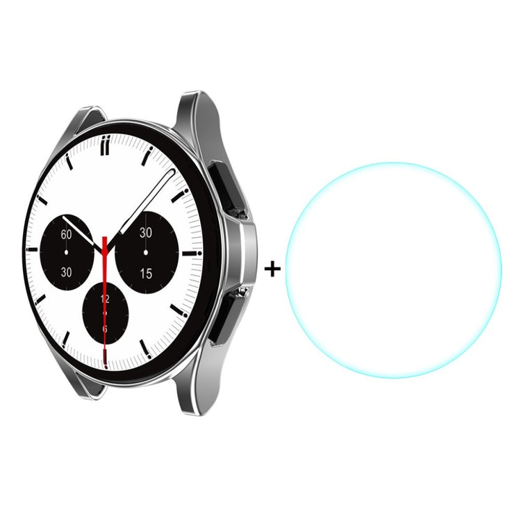 Meget Fed Samsung Galaxy Watch 4 Classic (42mm) Cover med Skærmbeskytter i Silikone og Hærdet Glas - Sølv#serie_1