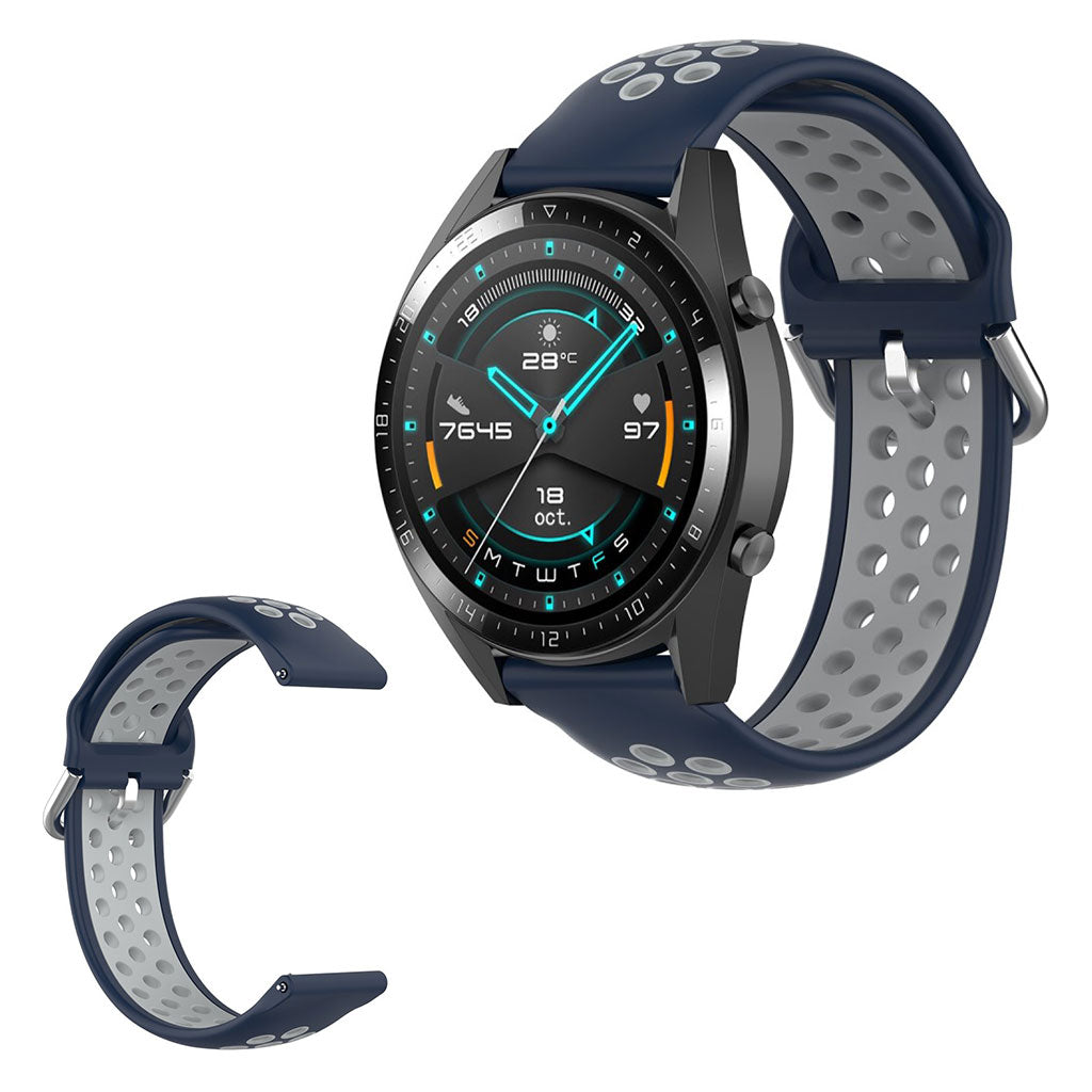 Dual-color silicone watchband for Samsung Watch / Huawei Watch - Dark Blue / Grey#serie_14