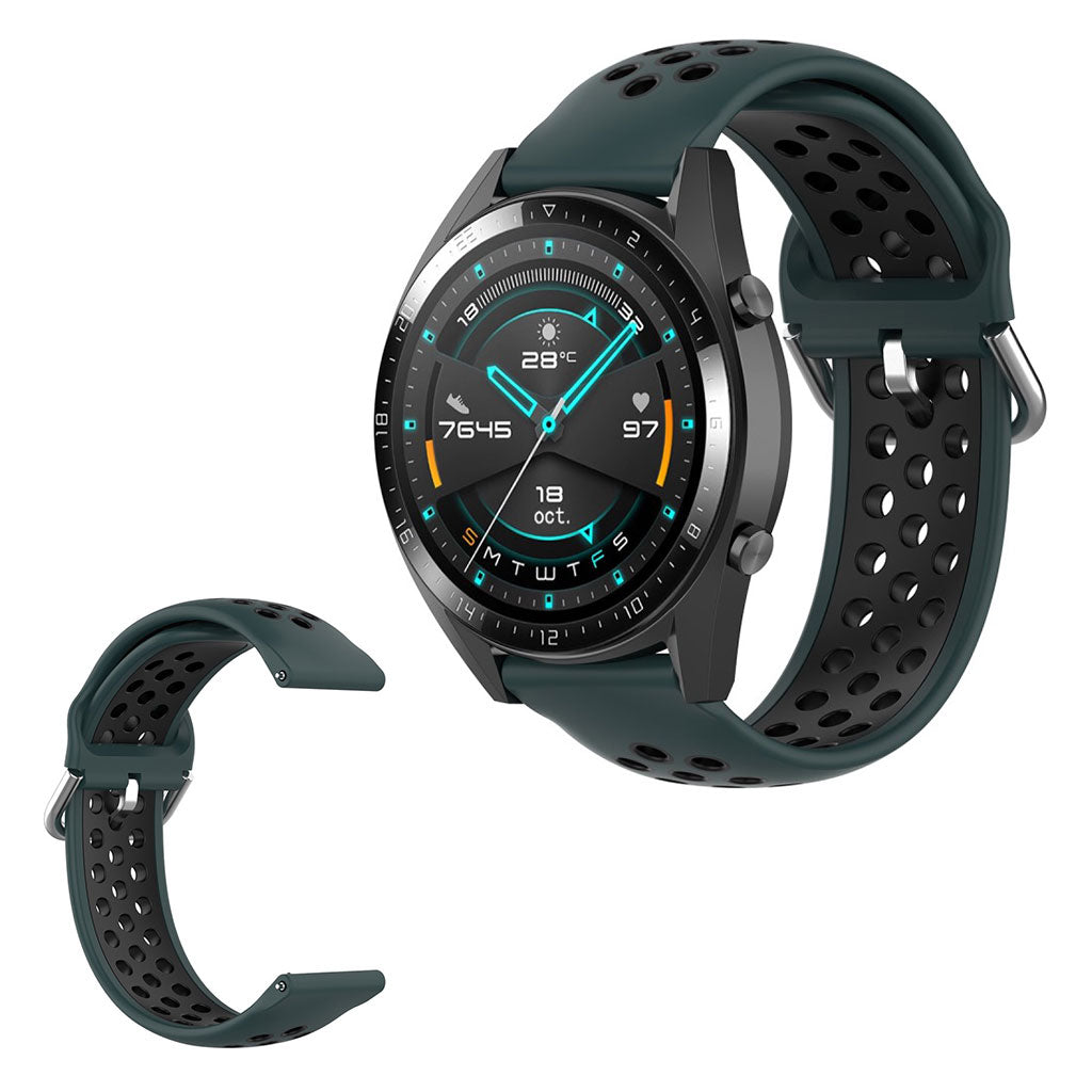 Dual-color silicone watchband for Samsung Watch / Huawei Watch - Dark Green / Black#serie_4