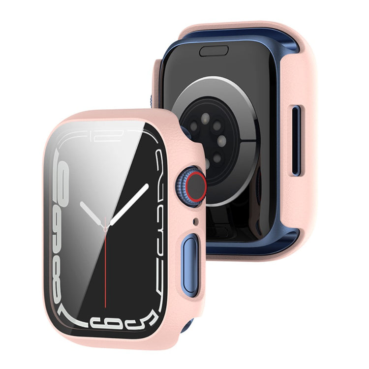 Rigtigt Flot Apple Watch Series 7 41mm Cover med Skærmbeskytter i Plastik og Hærdet Glas - Pink#serie_9