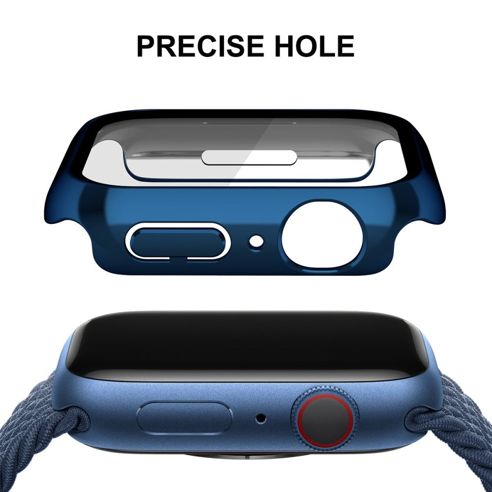 Godt Apple Watch Series 7 41mm Cover med Skærmbeskytter i Plastik og Hærdet Glas - Blå#serie_5