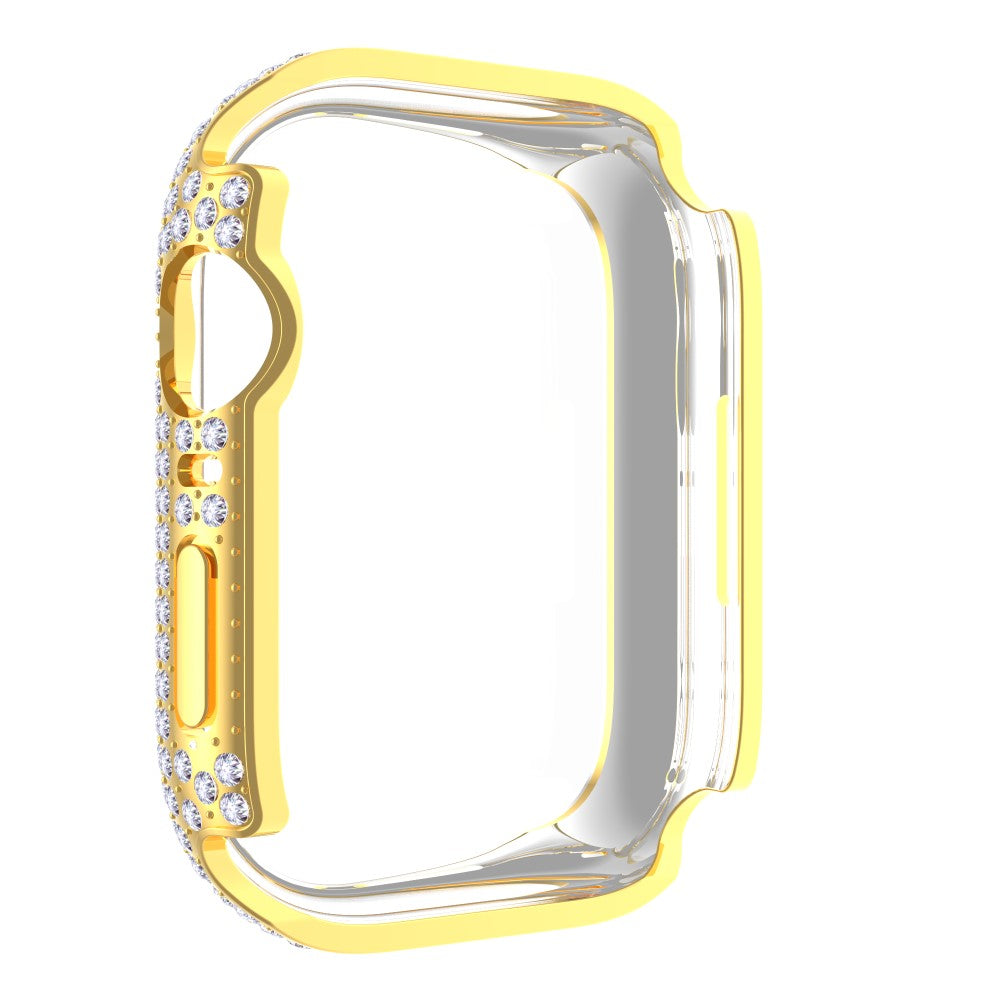 Beskyttende Apple Watch Series 7 41mm Cover med Skærmbeskytter i Plastik og Rhinsten - Guld#serie_1