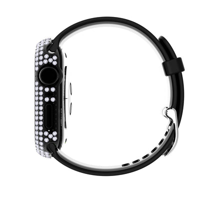 Beskyttende Apple Watch Series 7 41mm Cover med Skærmbeskytter i Plastik og Rhinsten - Sort#serie_3