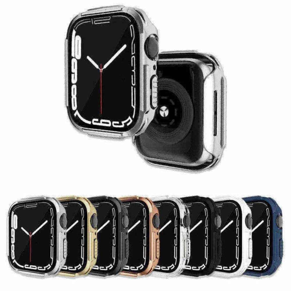 Vildt Flot Apple Watch Series 7 41mm Cover med Skærmbeskytter i Plastik og Hærdet Glas - Sølv#serie_7