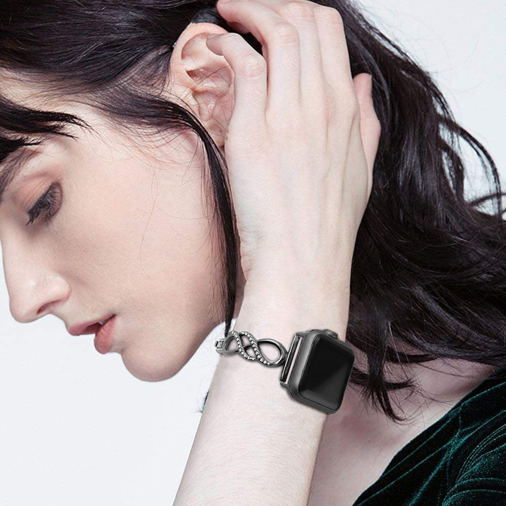 Helt vildt pænt Universal Apple Metal og Rhinsten Rem - Sort#serie_3