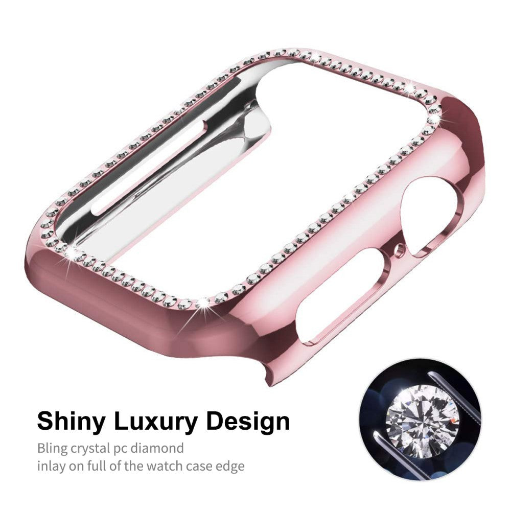 Fed Apple Watch Series 7 45mm Cover med Skærmbeskytter i Plastik og Rhinsten - Pink#serie_5