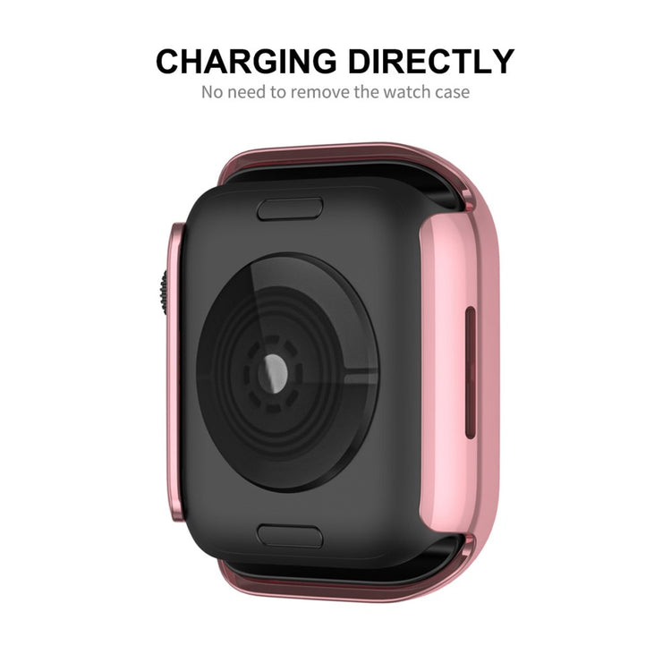 Fed Apple Watch Series 7 45mm Cover med Skærmbeskytter i Plastik og Rhinsten - Pink#serie_5