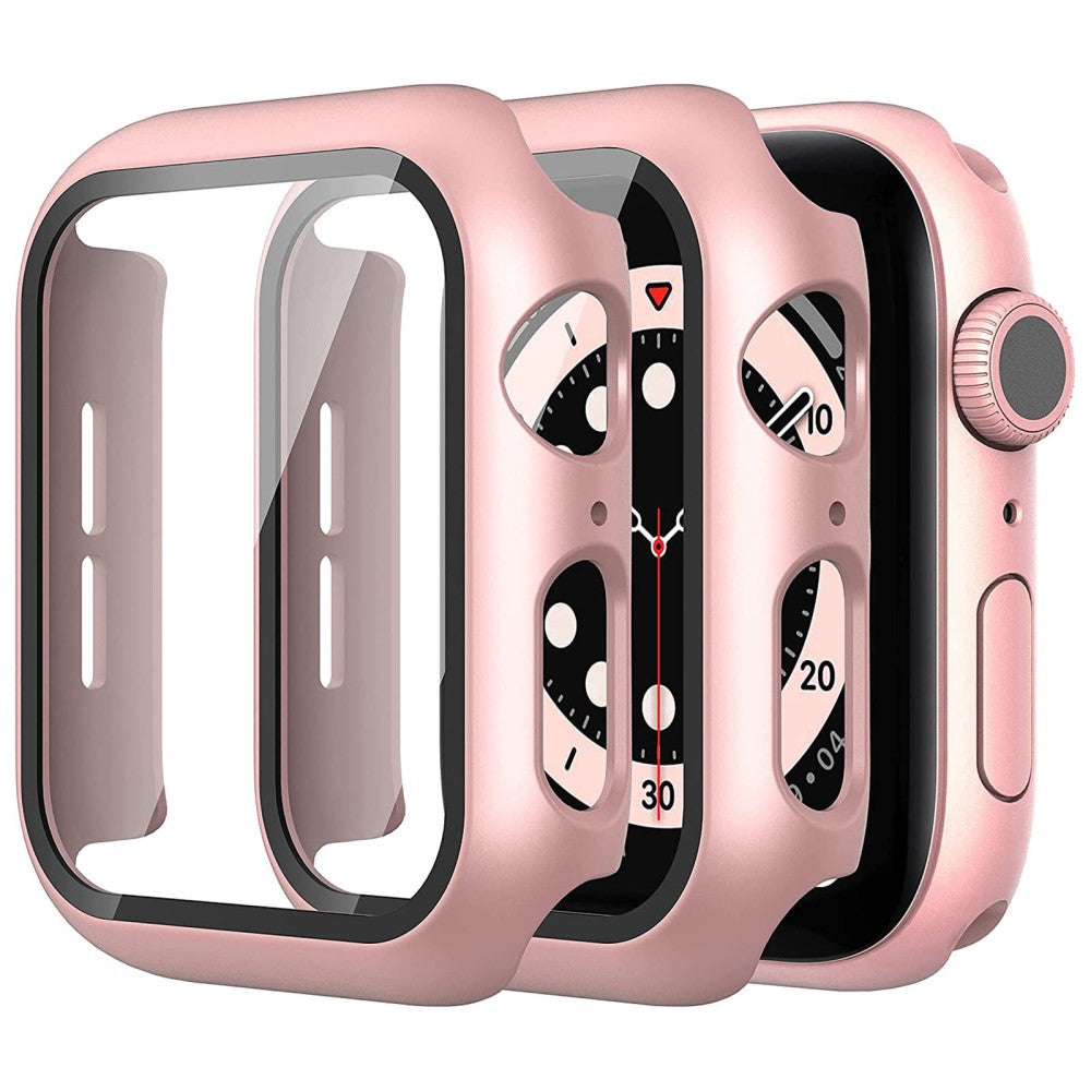 Rigtigt Godt Apple Watch Series 7 45mm Cover med Skærmbeskytter i Plastik og Hærdet Glas - Pink#serie_6