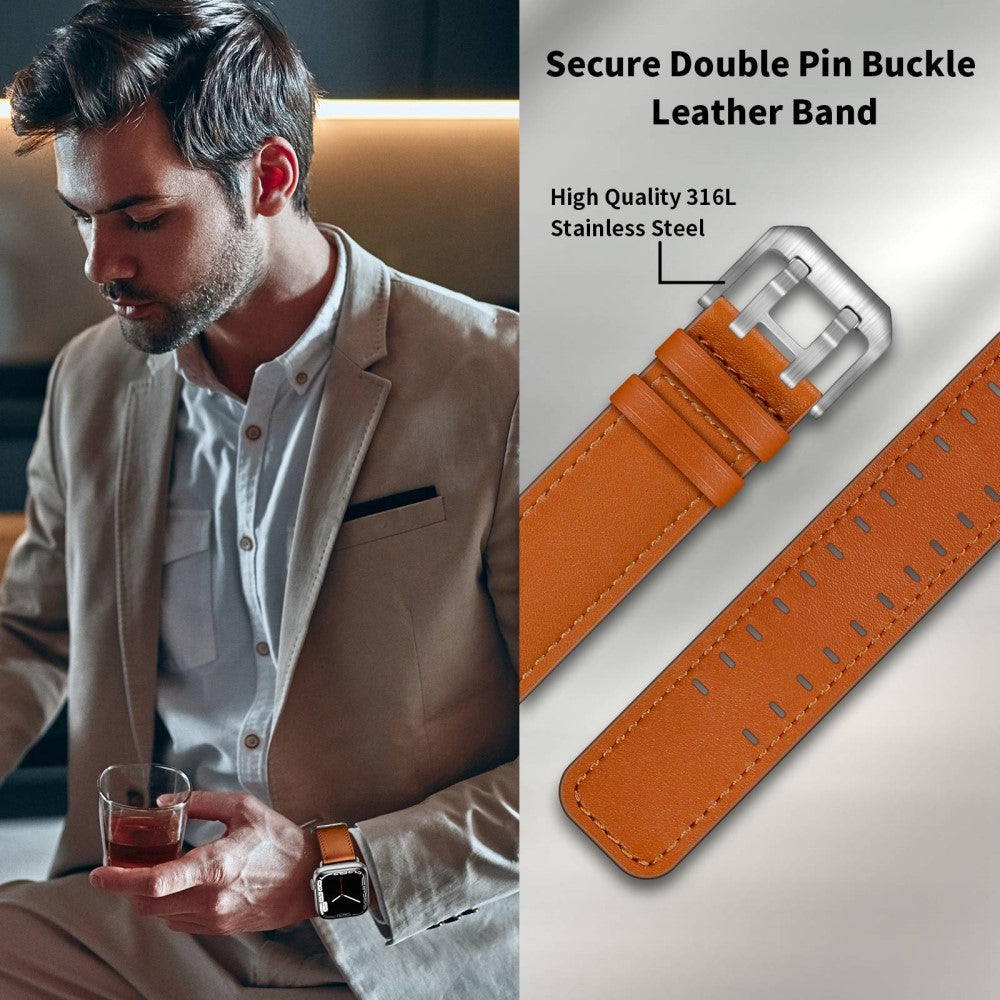 Slidstærk Apple Watch Series 7 45mm Ægte læder Urrem - Brun#serie_9