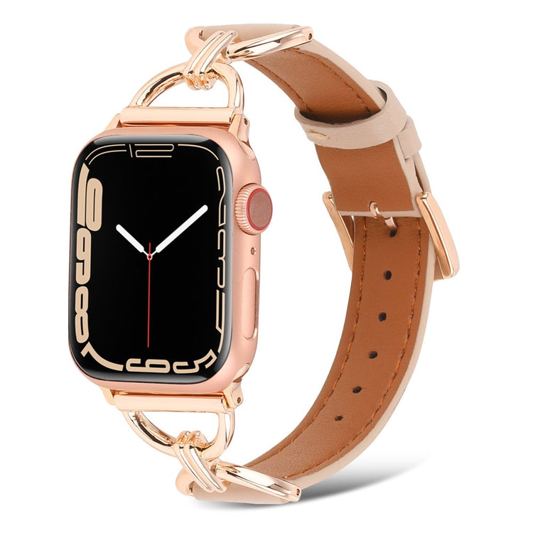 Vildt fint Apple Watch Series 7 45mm Ægte læder Urrem - Beige#serie_10