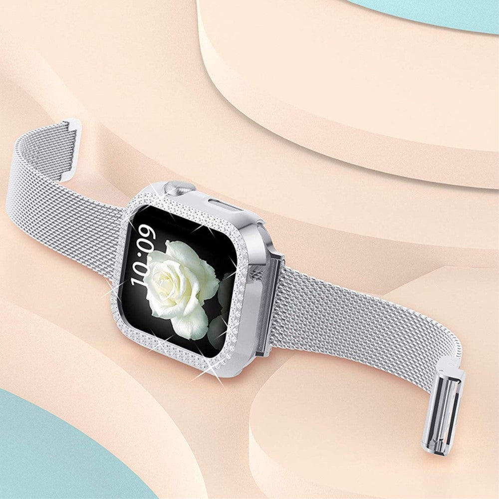  Apple Watch Series 8 (41mm) / Apple Watch Series 7 41mm Metal, Plastik og Rhinsten Rem - Sølv#serie_3