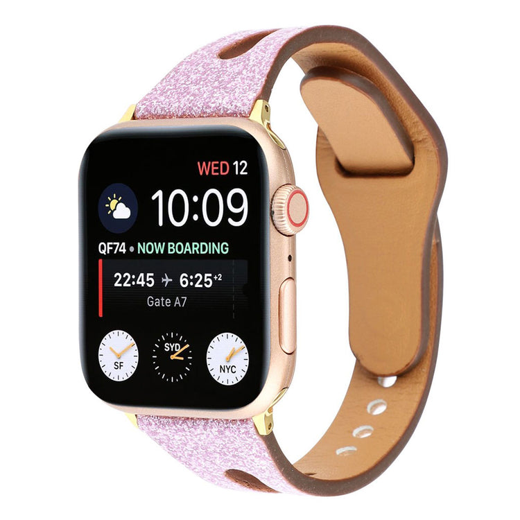 Rigtigt hårdfør Apple Watch Series 4 44mm Ægte læder Rem - Pink#serie_1