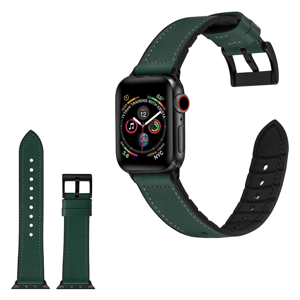 Apple Watch Series 4 44mm / Apple Watch 44mm Kunstlæder og Silikone Rem - Grøn#serie_1