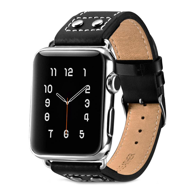 Komfortabel Apple Watch Series 5 40mm Ægte læder Rem - Sort#serie_1