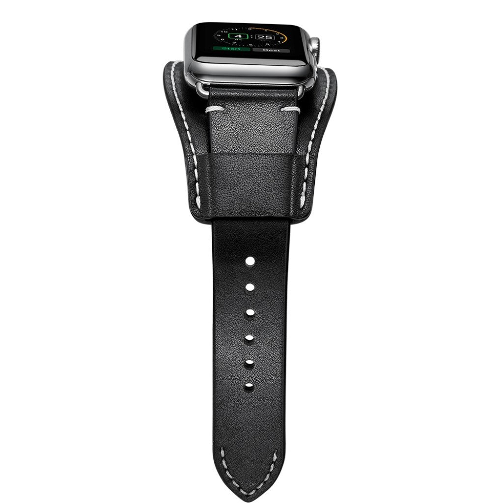  Apple Watch Series 5 40mm / Apple Watch 40mm Ægte læder Rem - Sort#serie_1