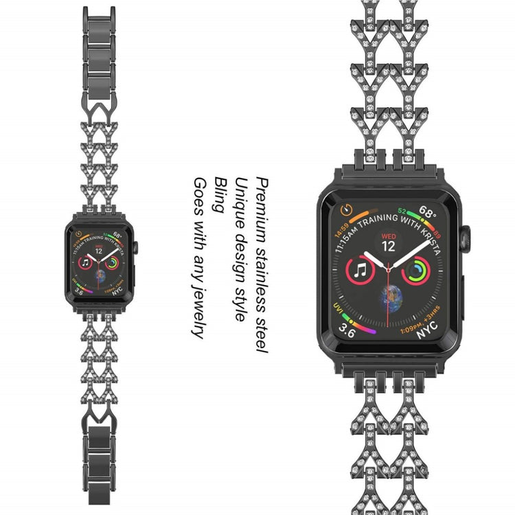 Solid Apple Watch Series 5 44mm Metal og Rhinsten Rem - Sort#serie_1