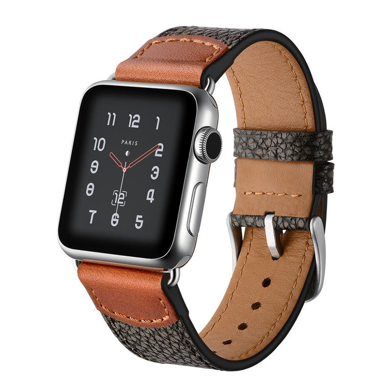  Apple Watch Series 5 44mm / Apple Watch 44mm Ægte læder Rem - Sort#serie_044