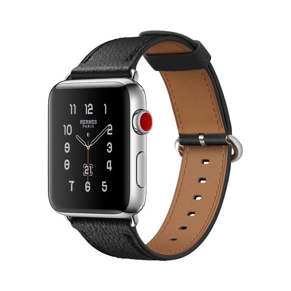  Apple Watch Series 5 44mm / Apple Watch 44mm Ægte læder Rem - Sort#serie_1