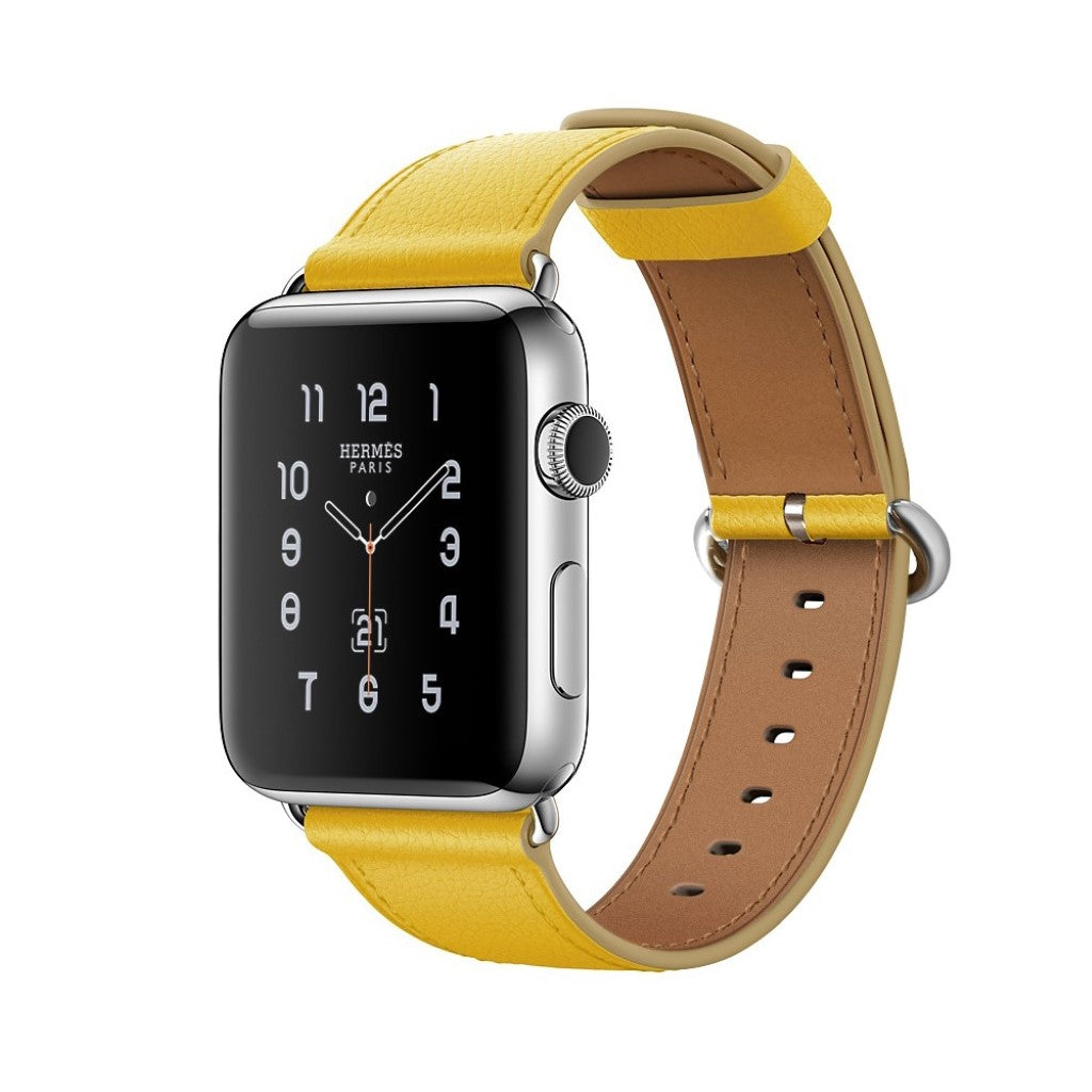  Apple Watch Series 5 44mm / Apple Watch 44mm Ægte læder Rem - Gul#serie_2