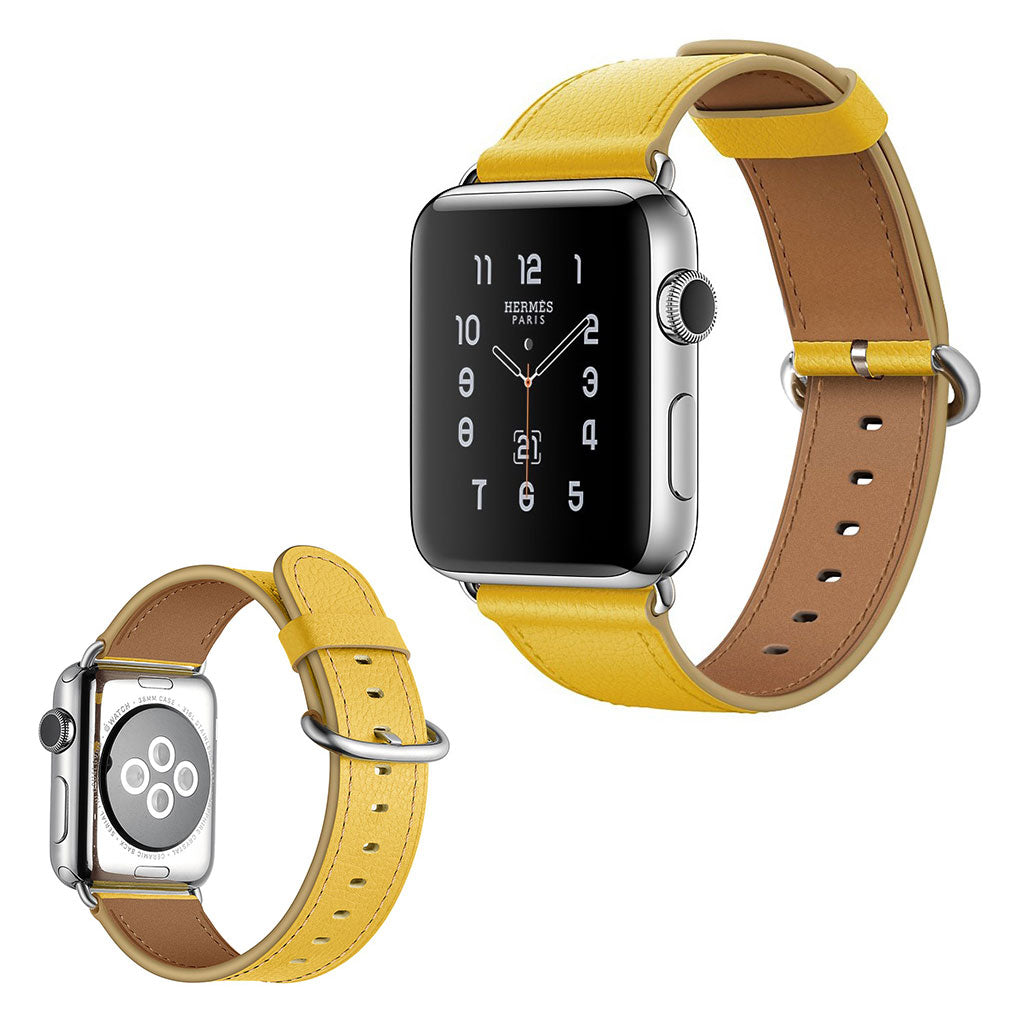  Apple Watch Series 5 44mm / Apple Watch 44mm Ægte læder Rem - Gul#serie_2