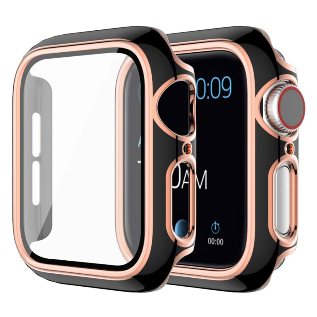 Rigtigt Fed Apple Watch Series 6 40mm / Apple Watch Series 5 40mm Cover med Skærmbeskytter i Silikone og Hærdet Glas - Sort#serie_3