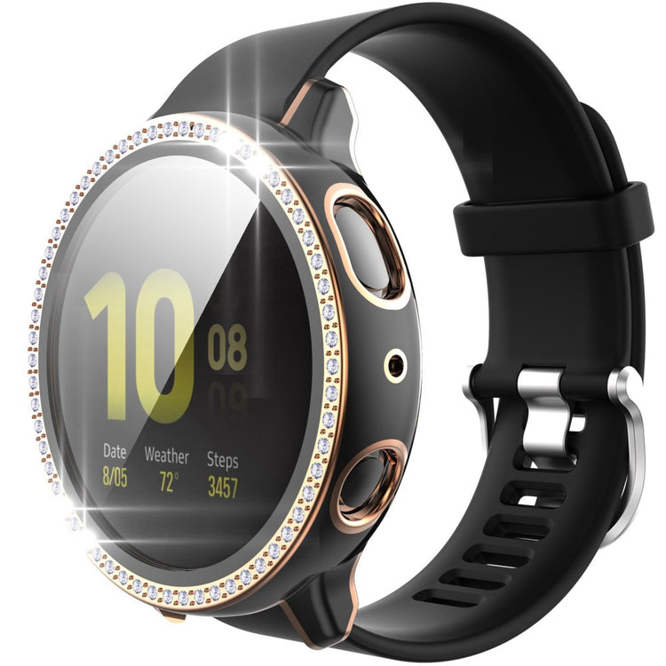 Fint Samsung Galaxy Watch Active 2 - 44mm Cover med Skærmbeskytter i Plastik, Rhinsten og Hærdet Glas - Pink#serie_4