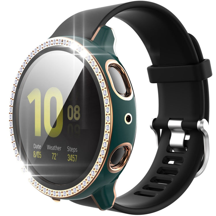 Fint Samsung Galaxy Watch Active 2 - 44mm Cover med Skærmbeskytter i Plastik, Rhinsten og Hærdet Glas - Pink#serie_5