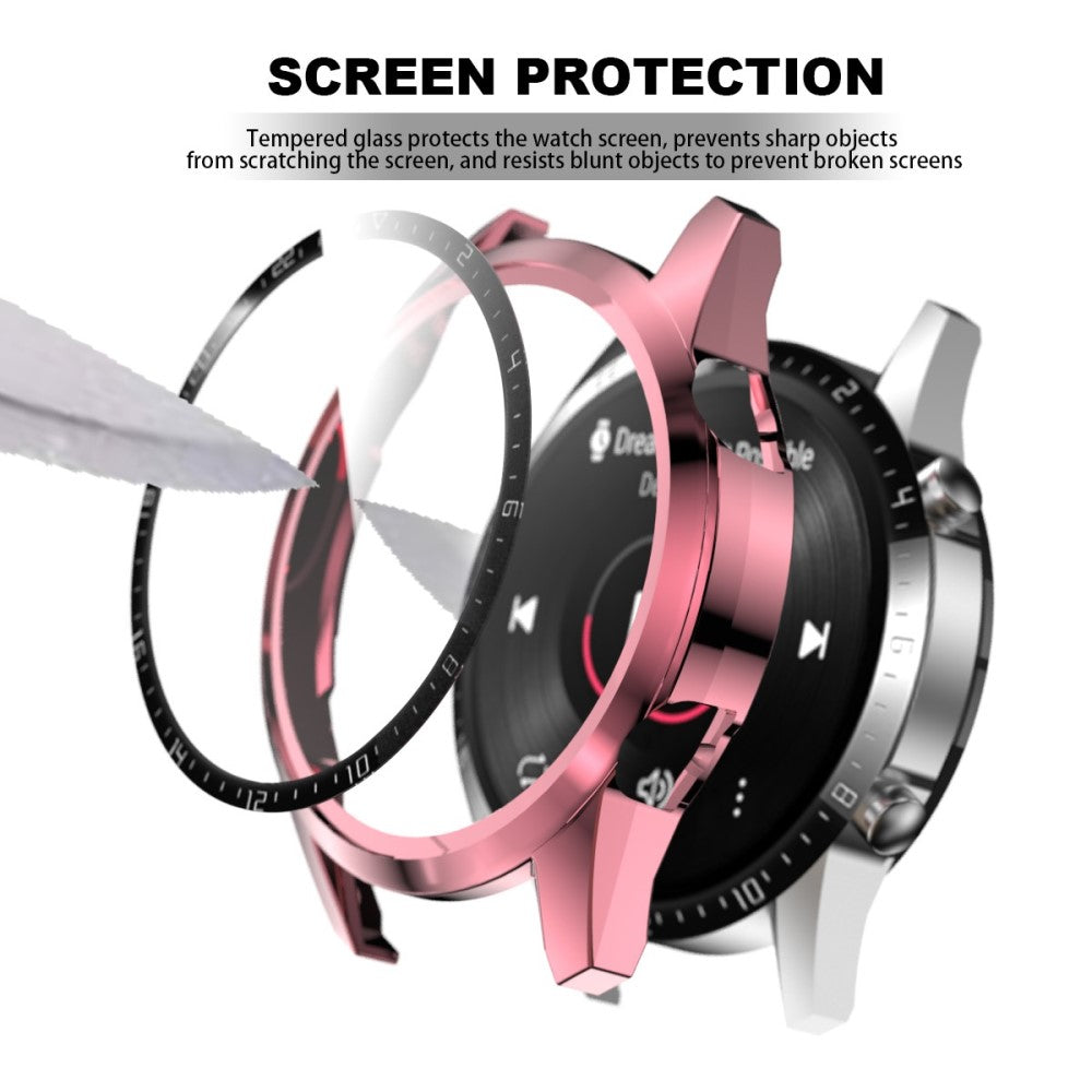 Super Pænt Huawei Watch GT 2 46mm Cover med Skærmbeskytter i Plastik og Hærdet Glas - Pink#serie_1