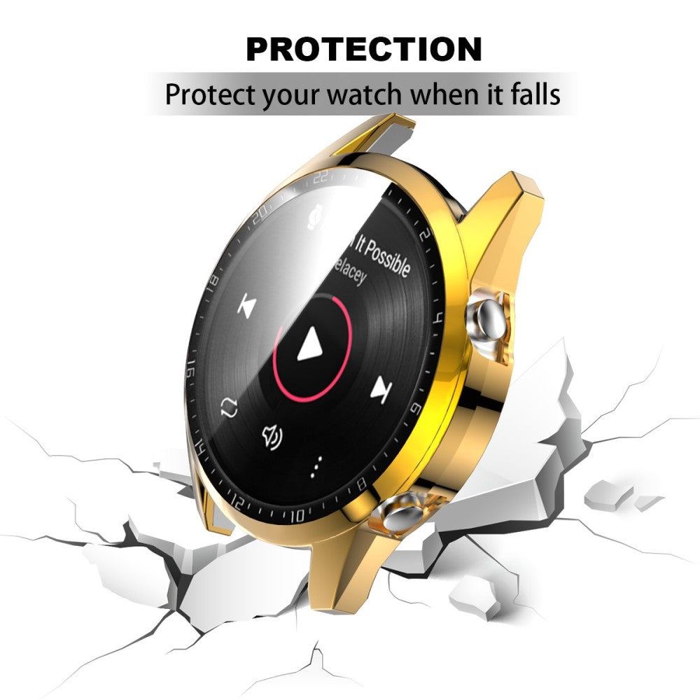Super Pænt Huawei Watch GT 2 46mm Cover med Skærmbeskytter i Plastik og Hærdet Glas - Guld#serie_4