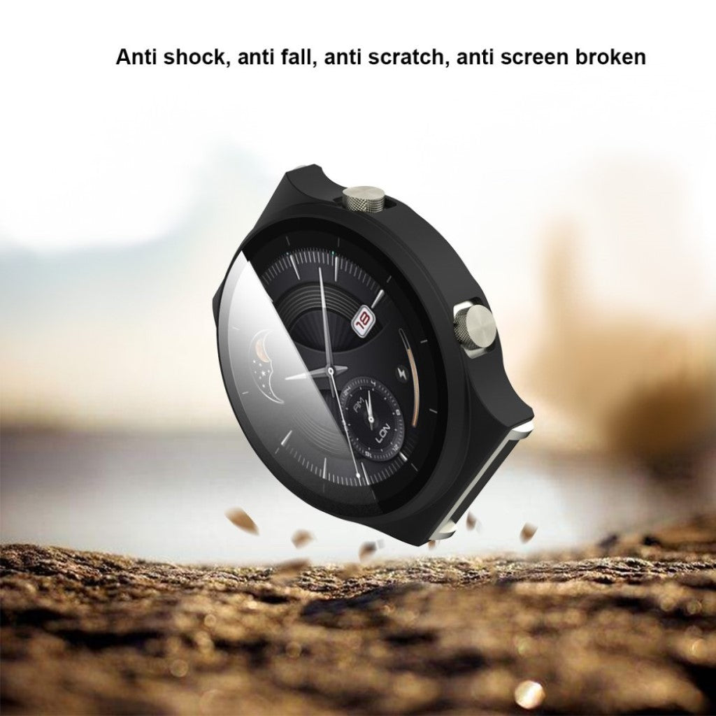 Meget Flot Huawei Watch GT 2 Pro Cover med Skærmbeskytter i Plastik og Hærdet Glas - Sort#serie_3